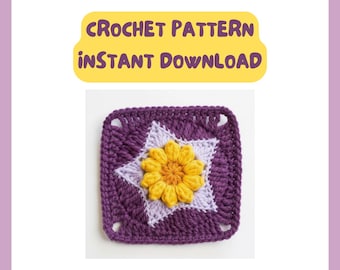 Starburst Granny Square Crochet Pattern PDF • Celestial Star Crochet Motif • Easy Instant Download