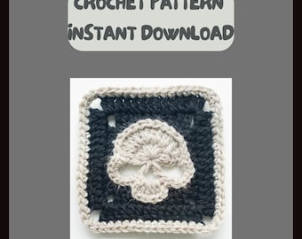Skull Granny Square Pattern PDF • Crochet Skull Motif • Gothic Square Tutorial • Easy Digital Download
