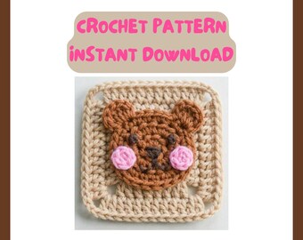 Bear Granny Square Crochet Pattern PDF • Cute Woodland Animal Granny Square • Forest Animal Crochet Pattern • Instant Digital Download