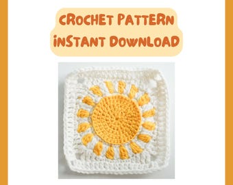 Sunshine Granny Square Crochet Pattern PDF • Celestial Sun Crochet Motif • Easy Instant Download • Crochet Blanket Block