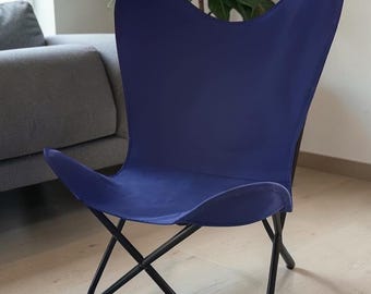 Canvas Butterfly Chair & Replacement Cover, Folding Lounge Chair, Handmade Metal Frame Accent Chair, Washable Canvas Cover