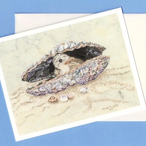 Turn Chick In Shell blanco notitiekaart met inkt, niet ingelijst.