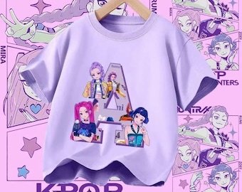 Aangepast Huntrix-verjaardagsshirt voor meisjes, gepersonaliseerd KPOP Demon Hunter-verjaardagsshirt, cadeau voor Huntrix-fan, Huntrix-T-shirt, shirt van Mira Rumi Zoey, shirt van Mira Rumi Zoey