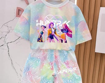 Benutzerdefinierte Huntrix Geburtstagskind-T-Shirt Set, Kpop-Fan Zurück zu Schule, Geschenk für Huntrix-Fan, Geburtstagsgeschenk für Kind Kpop Dämonjäger Geburtstags-T-Stück