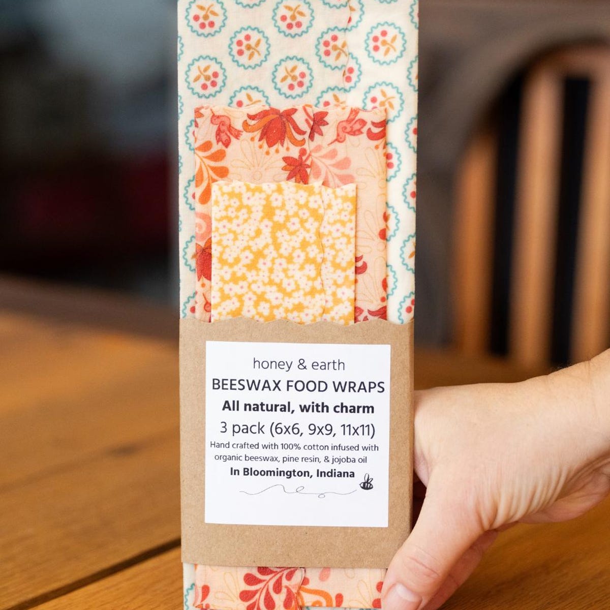 Beeswax Food Wraps | 3-pack | Reusable | Eco Friendly | Fully Compostable | Antibacterial | Unique Gift | Kitchen Accessory