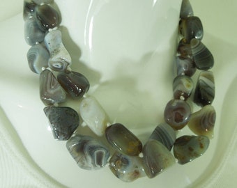 Set of 2 Banded Agate Tumbled Bead Necklaces Very Large Beads Up to 30mm x 22mm Hand Knotted Statement 20 Inches