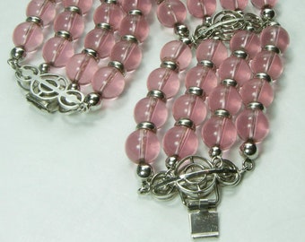 1980s Couture Pink Poured Glass Bracelet Chain Strung Statement Size Bridal Jewelry Wedding Bracelet