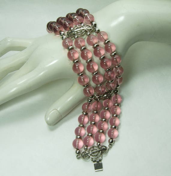 1980s Couture Pink Poured Glass Bracelet Chain St… - image 3