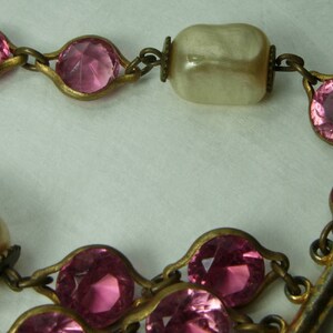 1940s French Pink Bezel Crystal Faux Baroque Pearl Bracelet Wired Wedding Bracelet Bridal Jewelry image 7