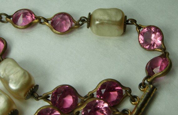 1940s French Pink Bezel Crystal Faux Baroque Pear… - image 7