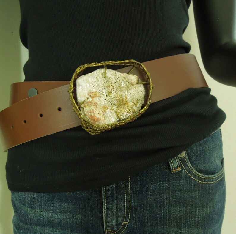 Huge 1960s Brutalist Abalone Bronze Belt Buckle on Fitted Leather Belt Unsigned Anne Dick Modernist image 2
