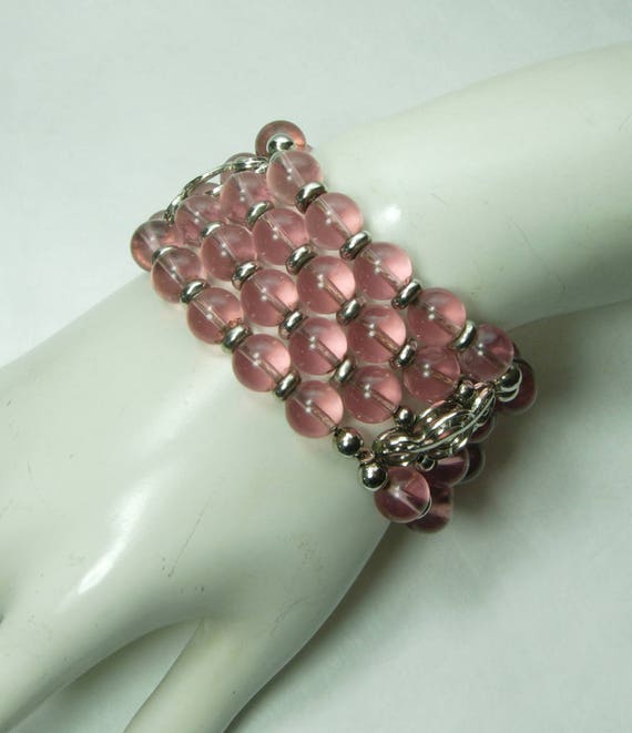 1980s Couture Pink Poured Glass Bracelet Chain St… - image 2