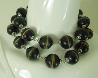 1970s Big Statement French Art Deco Style Necklace Carved Resin Washed Wired Beads