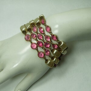1940s French Pink Bezel Crystal Faux Baroque Pearl Bracelet Wired Wedding Bracelet Bridal Jewelry image 2