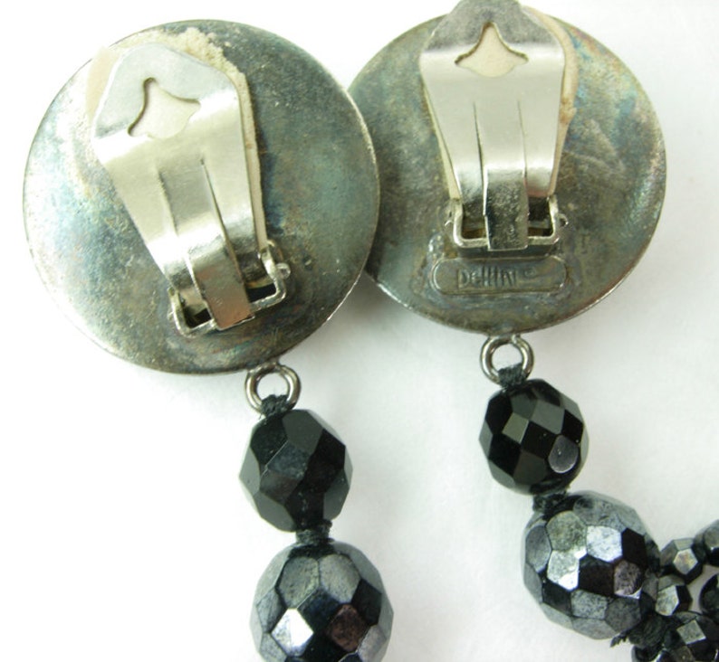 80s Pellini Italy Black Glass Butterscotch Runway Earrings 4.5 Inches Shoulder Dusters image 3