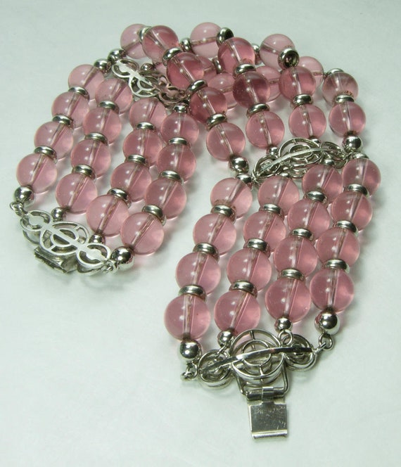 1980s Couture Pink Poured Glass Bracelet Chain St… - image 1