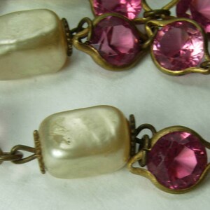 1940s French Pink Bezel Crystal Faux Baroque Pearl Bracelet Wired Wedding Bracelet Bridal Jewelry image 8