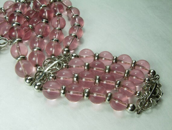 1980s Couture Pink Poured Glass Bracelet Chain St… - image 5