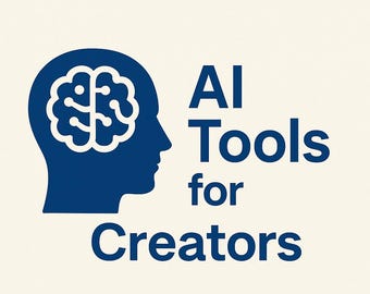 May include: A blue silhouette of a human head with a brain graphic, accompanied by the text "AI Tools for Creators" in a sans-serif font. The design is set against a cream-colored background.