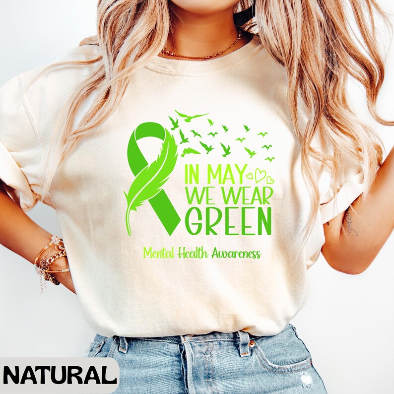 Camiseta del Mes de la Concientización sobre la Salud Mental, Camiseta con Lazo Verde, Camiseta "En Mayo Vestimos de Verde", Camiseta de Autocuidado, Educación Especial, Grupo de Salud Mental imagen 3