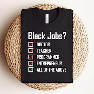 Camiseta com a definição de trabalho para negros, Camiseta com política negra, Camiseta para profissionais negros, Camiseta para o mês da história negra, Camisetas de poder negro, Presente para mulher negra