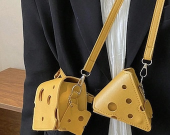 Mini Cheese Crossbody Bag, Cute Cheese Shoulder Bag, Yellow Triangle Square Bag, Funny Novelty Purse, Kawaii Crossbody Bag