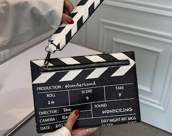 Movie Clapperboard Crossbody Bag Director Slate Square Handbag with Gold Chain Strap