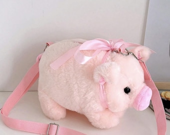 Plush Pig Crossbody Bag, Cute Kawaii Pig Wallet, Pink Plush Pig Shoulder Bag
