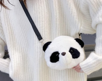 Kawaii Panda Plush Crossbody Bag, Cute Panda Coin & Phone Purse, Kids Travel Wallet, Fluffy Panda Shoulder Bag Gift