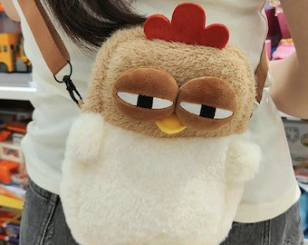 Cute Giggle Chicken Plush Crossbody Bag, Fluffy Chicken Purse, Cartoon Mini Phone Coin Bag, Kawaii Shoulder Bag Gift for Women Kids