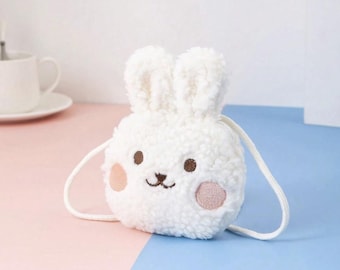 White Bunny Brown Bear Plush Mini Crossbody Shoulder Bag Small Animal Coin Purse