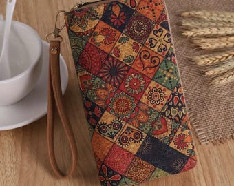 Embroidered  Women Wallet, Large Capacity Retro Wristlet Wallet, Dual Zipper Long Wallet