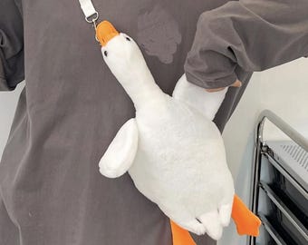 Plush Duck Crossbody Bag, Cute Duck Shoulder Bag, Kawaii Animal Mini Bag