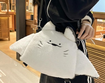 Manta Ray Plush Crossbody Bag,  Stingray Shaped Kawaii Purse, Plush Crossbody Bag for Girls, Animal Backpack