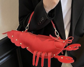 Lobster-Shaped Handbag, Unique Lobster Shoulder Bag, Red Lobster-Themed Bag