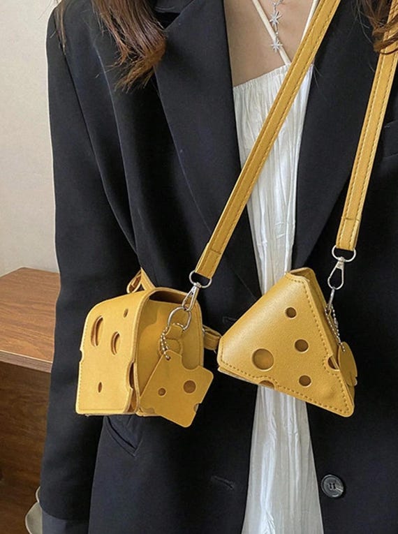 Mini Cheese Crossbody Bag, Cute Cheese Shoulder Bag, Yellow Triangle Square Bag, Funny Novelty Purse, Kawaii Crossbody Bag