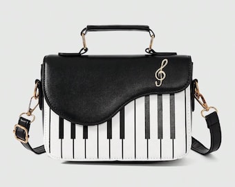 Piano Key Crossbody Bag, Music Note Satchel for Women, Unique Musician Gift, Treble Clef Shoulder Bag, Retro Piano Handbag