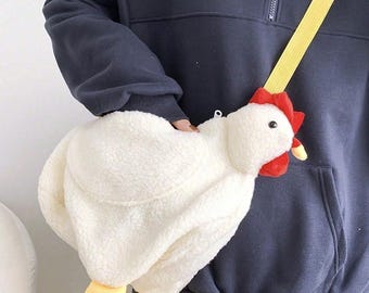 Chicken Plush Crossbody Bag, Cute Chicken Purse, Fluffy Animal Shoulder Bag, Kawaii Chicken Plush Bag, Funny Chicken Novelty Bag