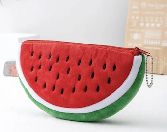 Plush Watermelon Slice Pouch Zippered Fruit Wallet Pencil Case Makeup Bag