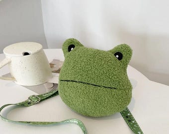 Mini Frog Crossbody Bag, Cute Frog School Bag, Kawaii Green Frog Novelty Bag