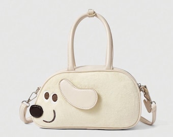 Cute Dog Puppy Handbag, Poodle Inspired Plush Crossbody Bag, Aesthetic Animal Shaped Purse, Kawaii Y2K Shoulder Bag, Unique Dog Lover Gift