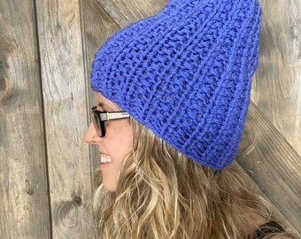 Periwinkle Blue Purple Tall, Slouchy Beanie for Men or Women Knit Hat