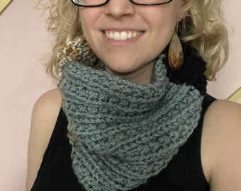 Black, gray, brown variety hand knit cowl