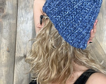 Denim Tall, Slouchy Beanie for Men or Women Knit Hat