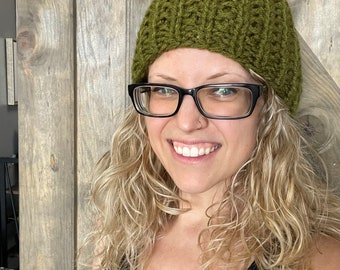 Olive (my favorite <3) Tall, Slouchy Beanie for Men or Women Knit Hat