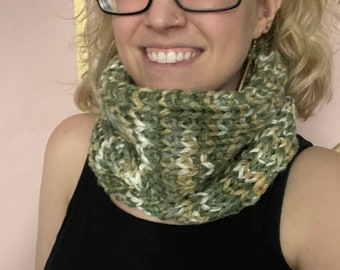 Sage butter hand knit cowl