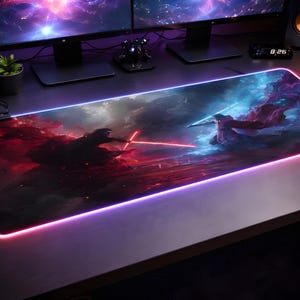 Star Wars Obi-Wan Kenobi & Anakin Skywalker LED Gaming Maus Pad | RGB Edge, Mustafar Duell