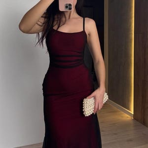 Red Dress With Black Mesh Overlay - Etsy