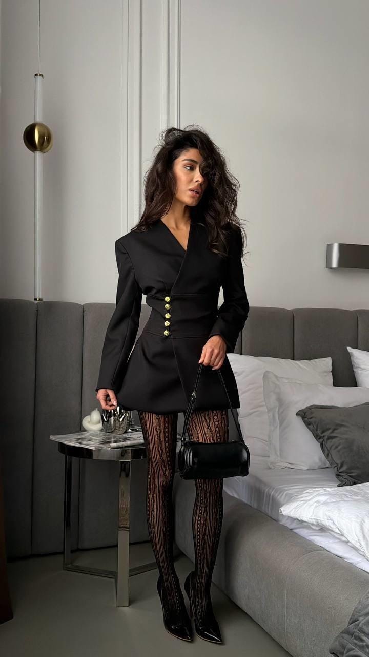 black mini dress with jacket Blazer | Elegant Tailored Dress for Women | Chic Evening Party Outfit robeceremonie 2 Stylish Ways to Color:Fusion Blue sculpted bodice