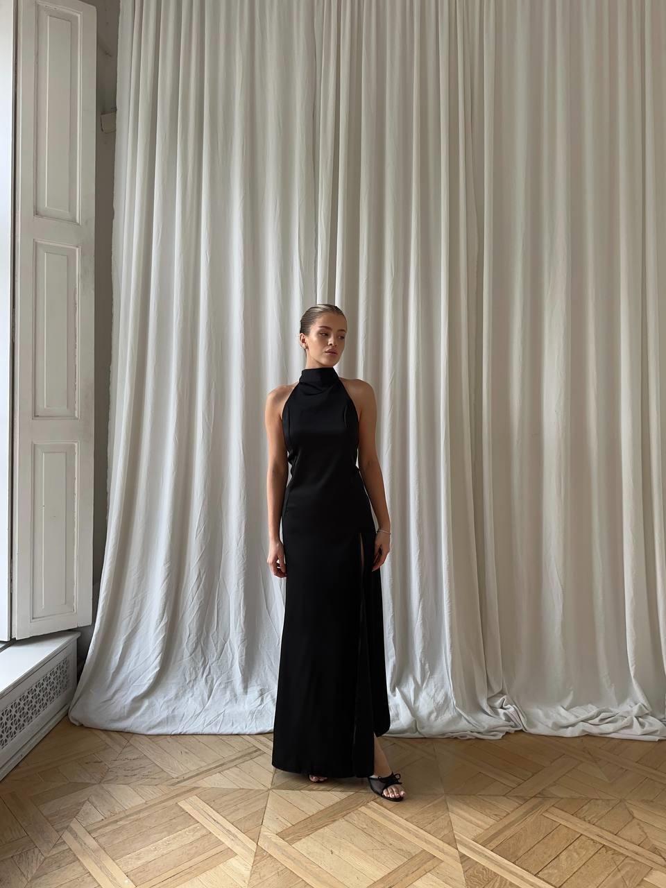 black silk halter dress Maxi Dress, Backless Evening Dress, Neck Long Dress, Elegant Open Back Women Size:32F The back gathering and Occasion Dresses Embellished Long-Sleeve Draped Mini